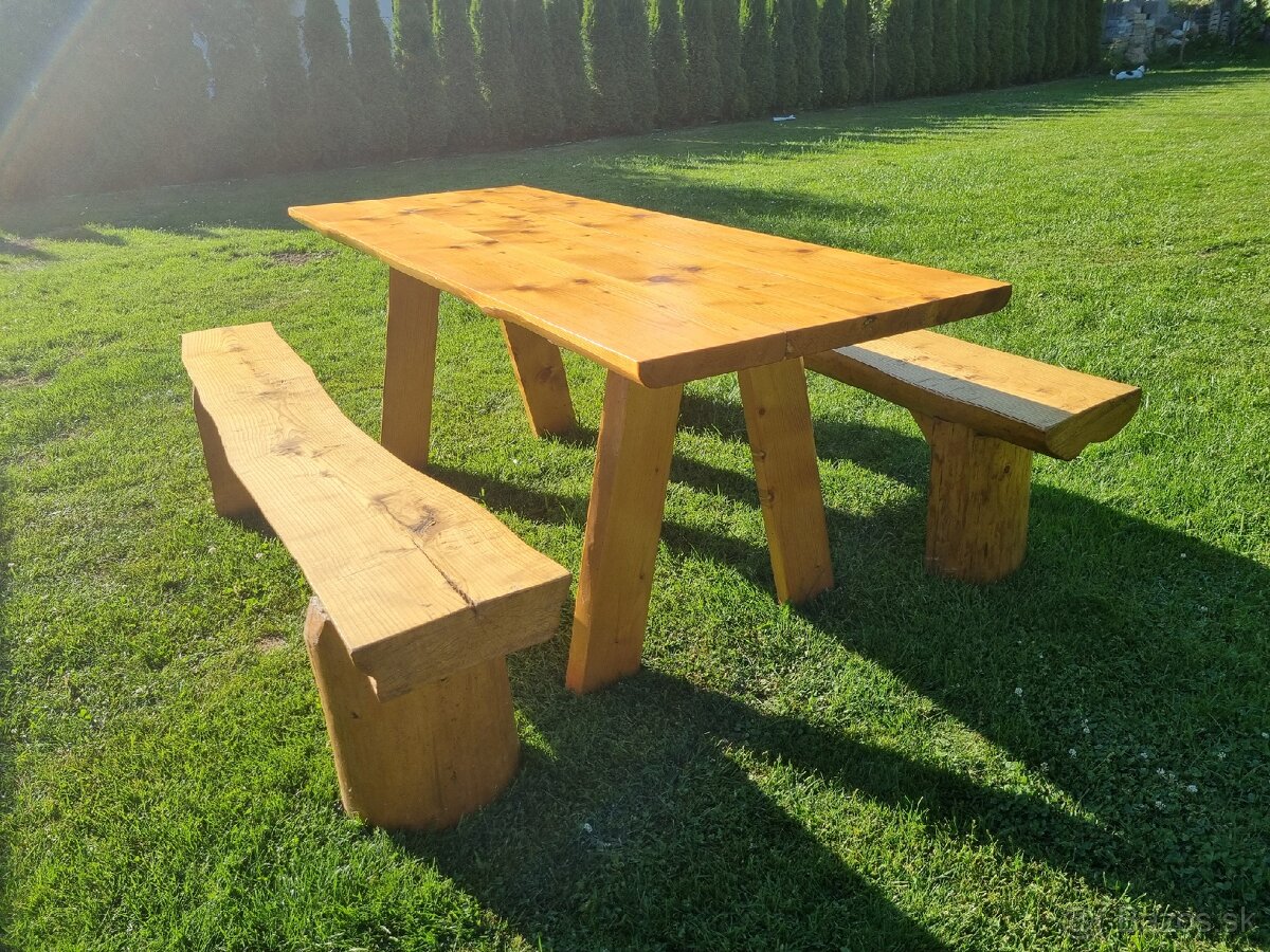 Stôl, lavičky, sedenie velke masív - 2