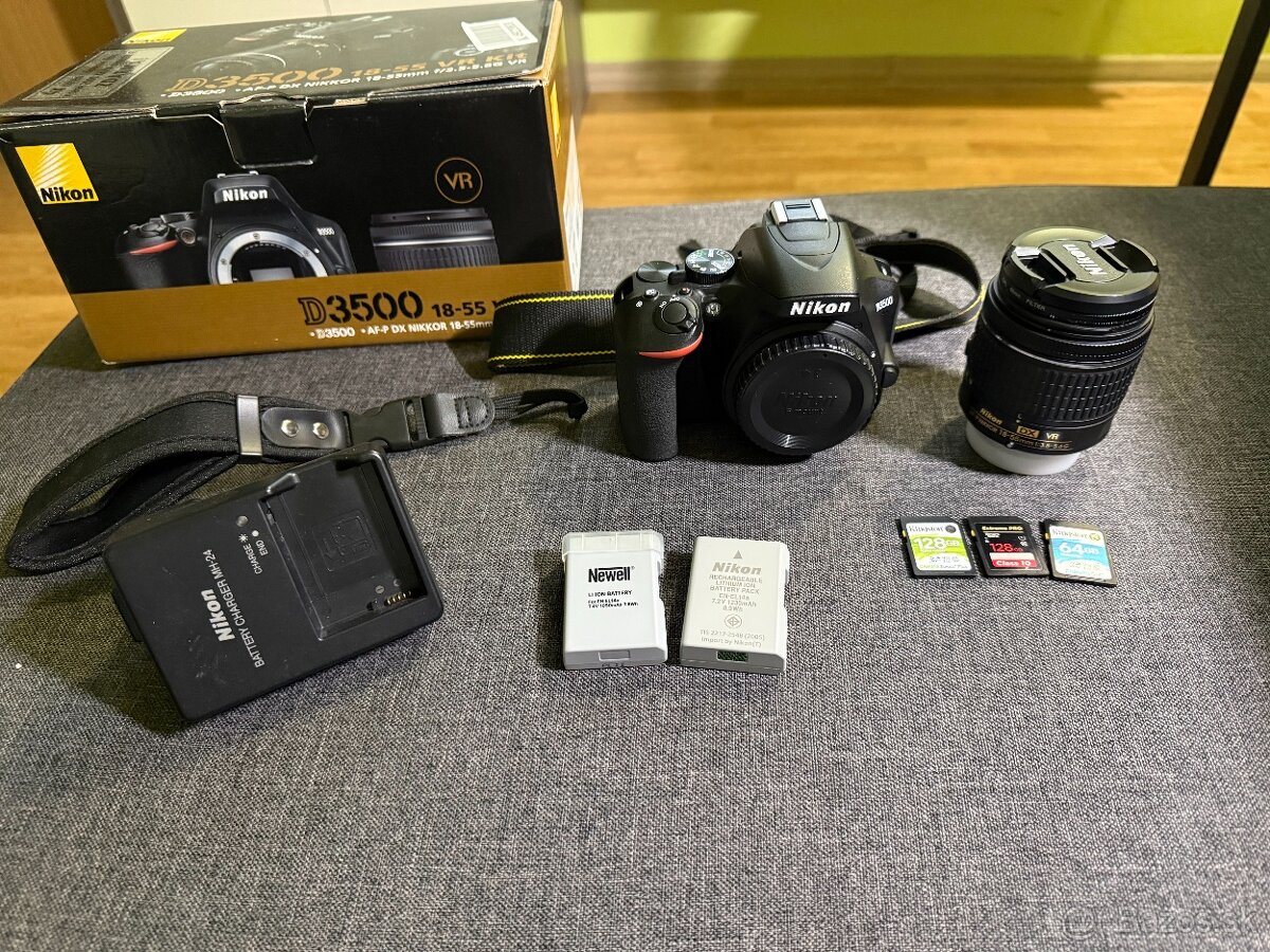 Nikon D3500 set – telo + 18–55mm, 2× batéria, 3x SD karta - 2
