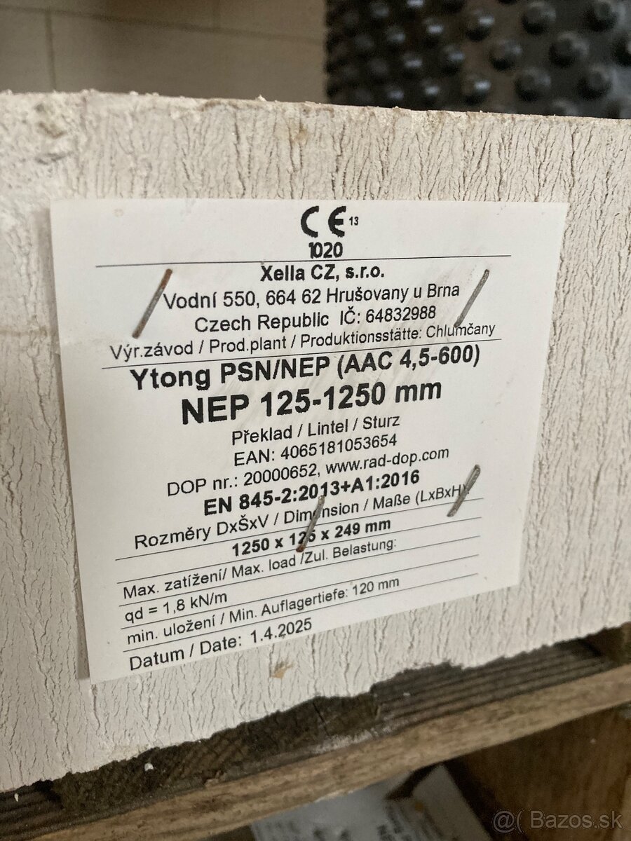 Ytong nenosný preklad 125-1250 - 2