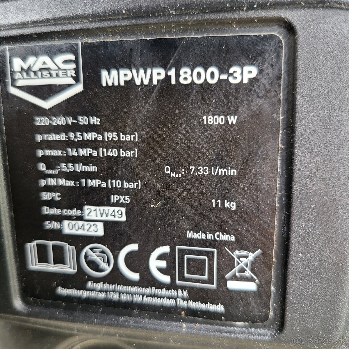 Vysokotlakový čistič Mac Allister 140bar - 2