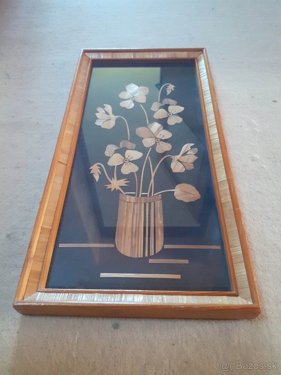 Retro drevený obraz sirôtky / fialky - 2