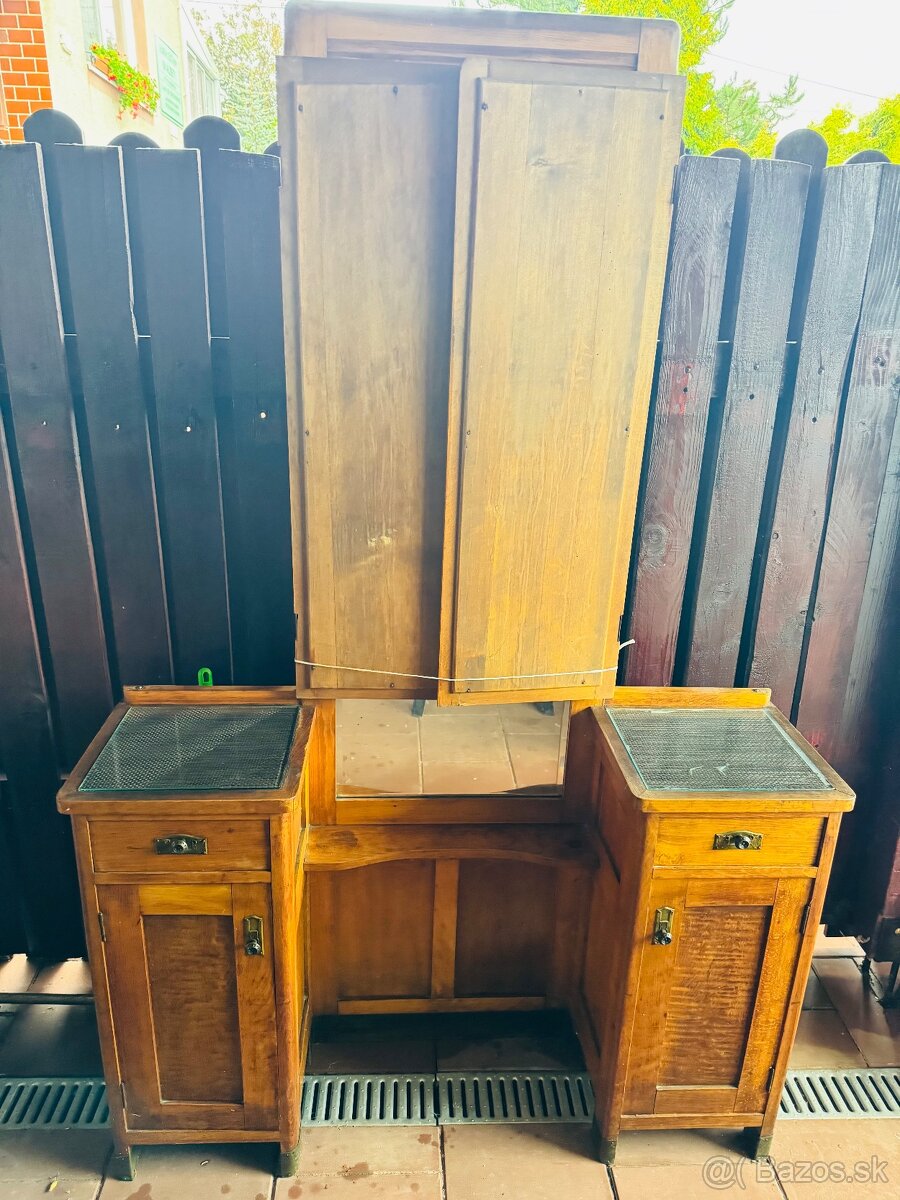 Starozitny toaletny stolik so zrkadlom dreveny - 2