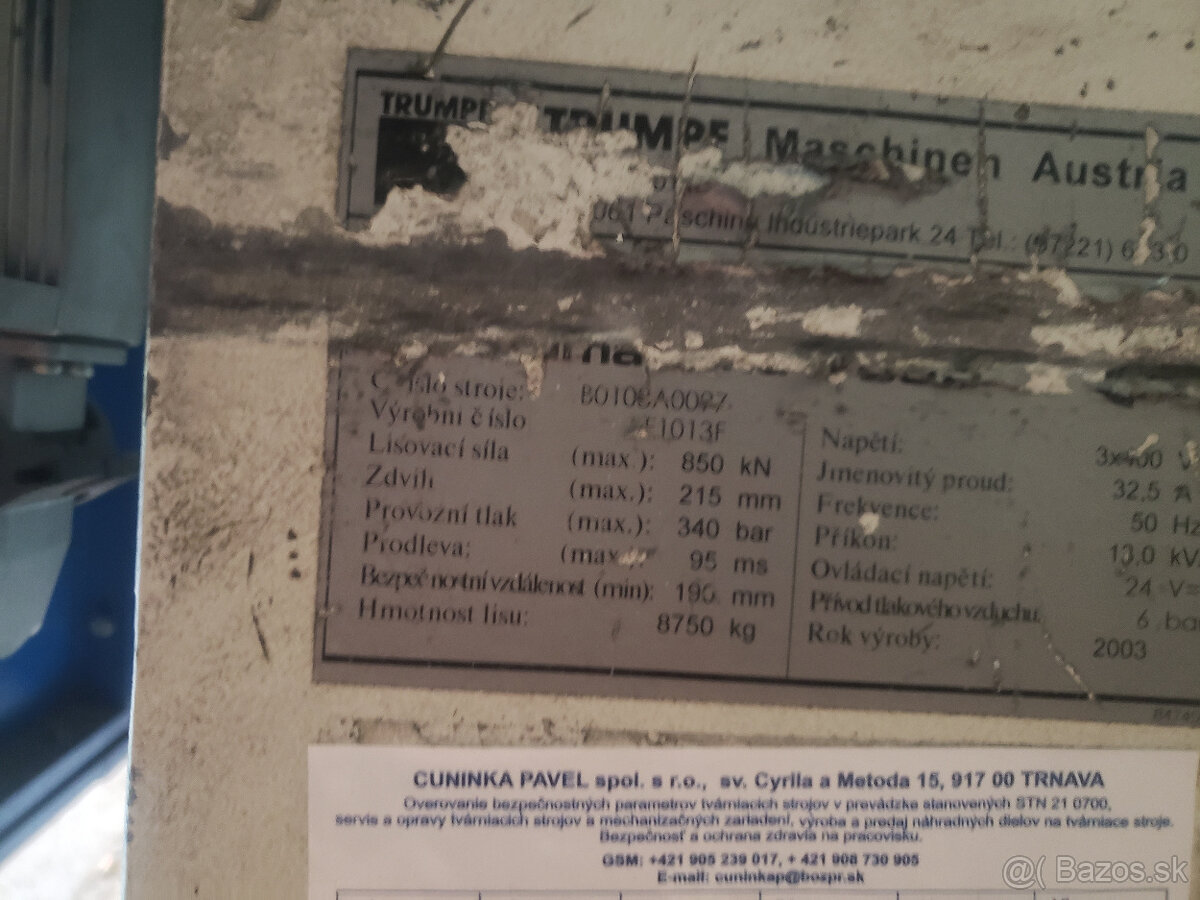 Predám CNC ohraňovací lis TRUMPF V 85S - 2