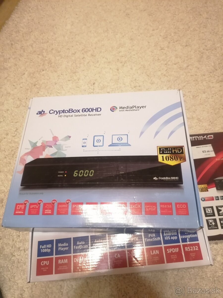 FHD satelitné prijímače AB Cryptobox a Amiko - predám. - 2