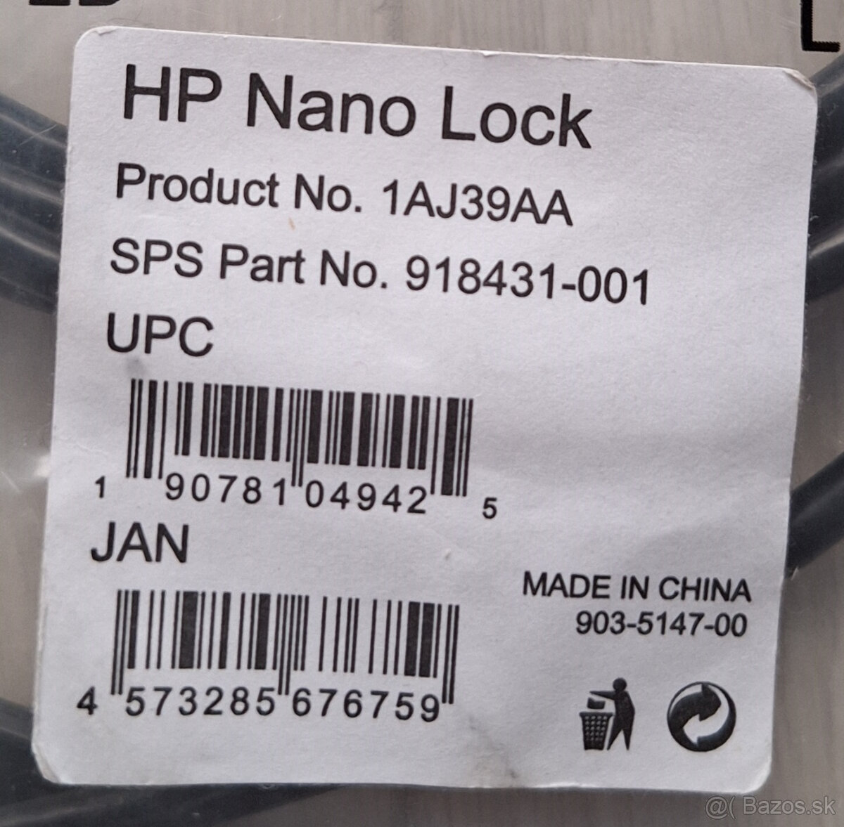 Original HP Nano Keyed Cable Lock 1AJ39AA 918431-001 - 2