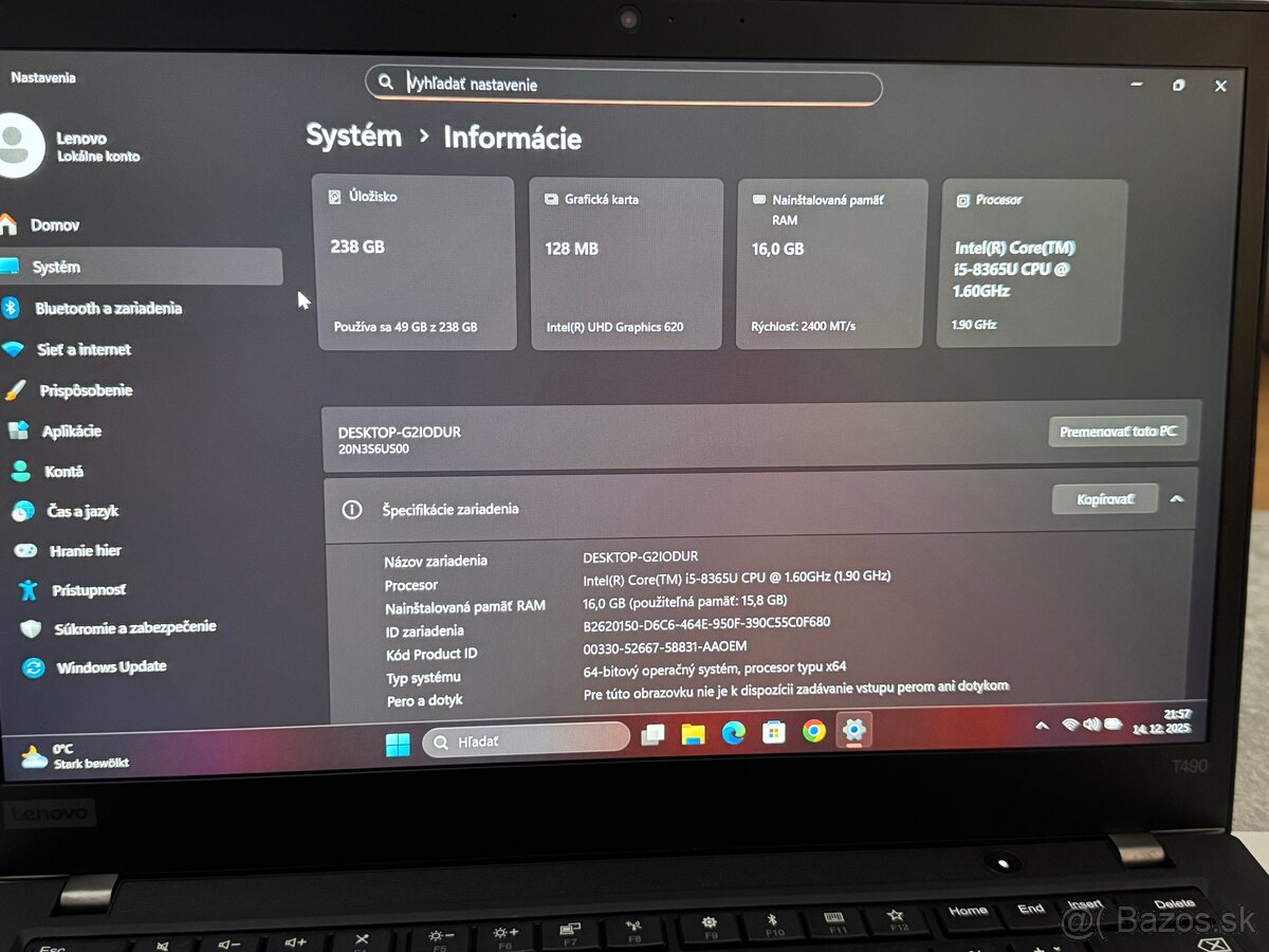 Lenovo ThinkPad T490 i5 16GB 256GB NVMe FHD - 2