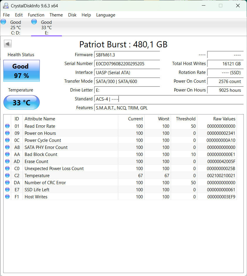 Patriot Burst 480GB SSD SATA 2,5 - 2