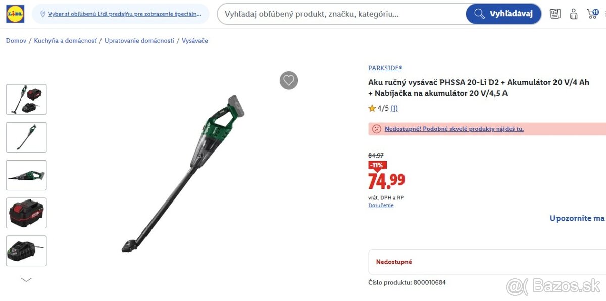 Aku ručný vysávač PHSSA 20-Li - 2