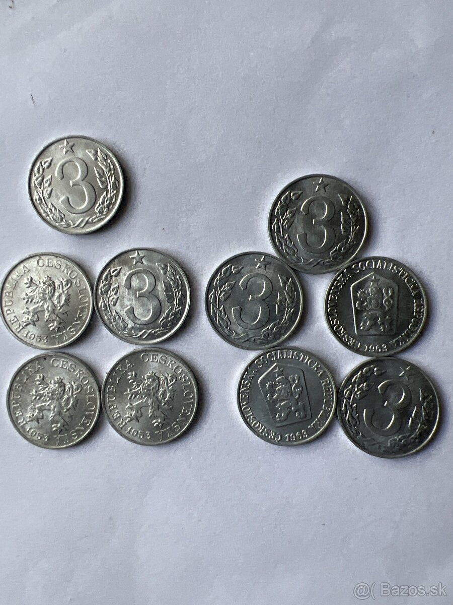 predám 3 halier 1953 a 3 halier 1963 ČSSR cena 4€ - 2