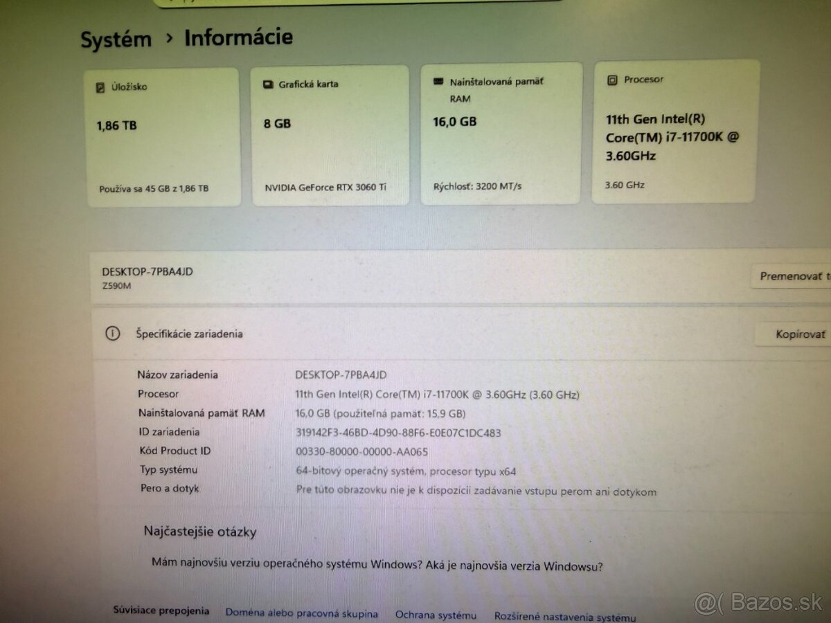 Herný počítač i7-11700K / RTX 3060 Ti 8 GB / 16 GB / 2TB SSD - 2