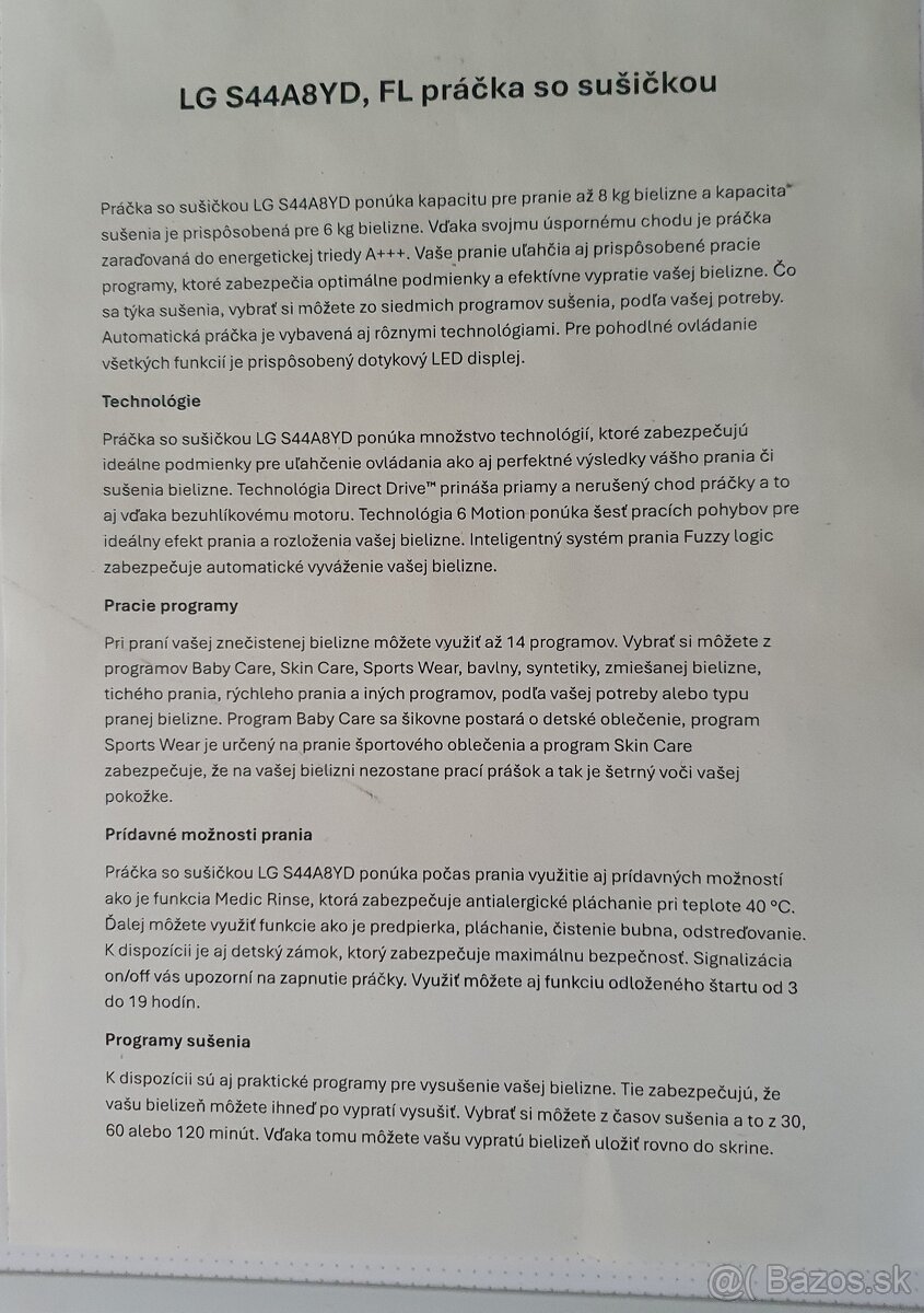 Predám práčku so sušičkou LG, rok používanú. - 2