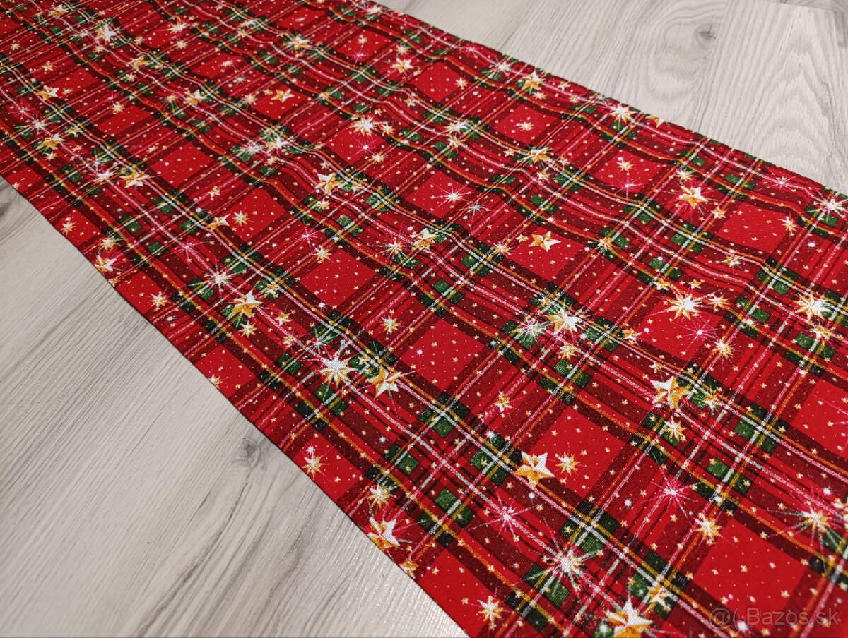 Vianočný červený karovaný obrus, štóla - 2