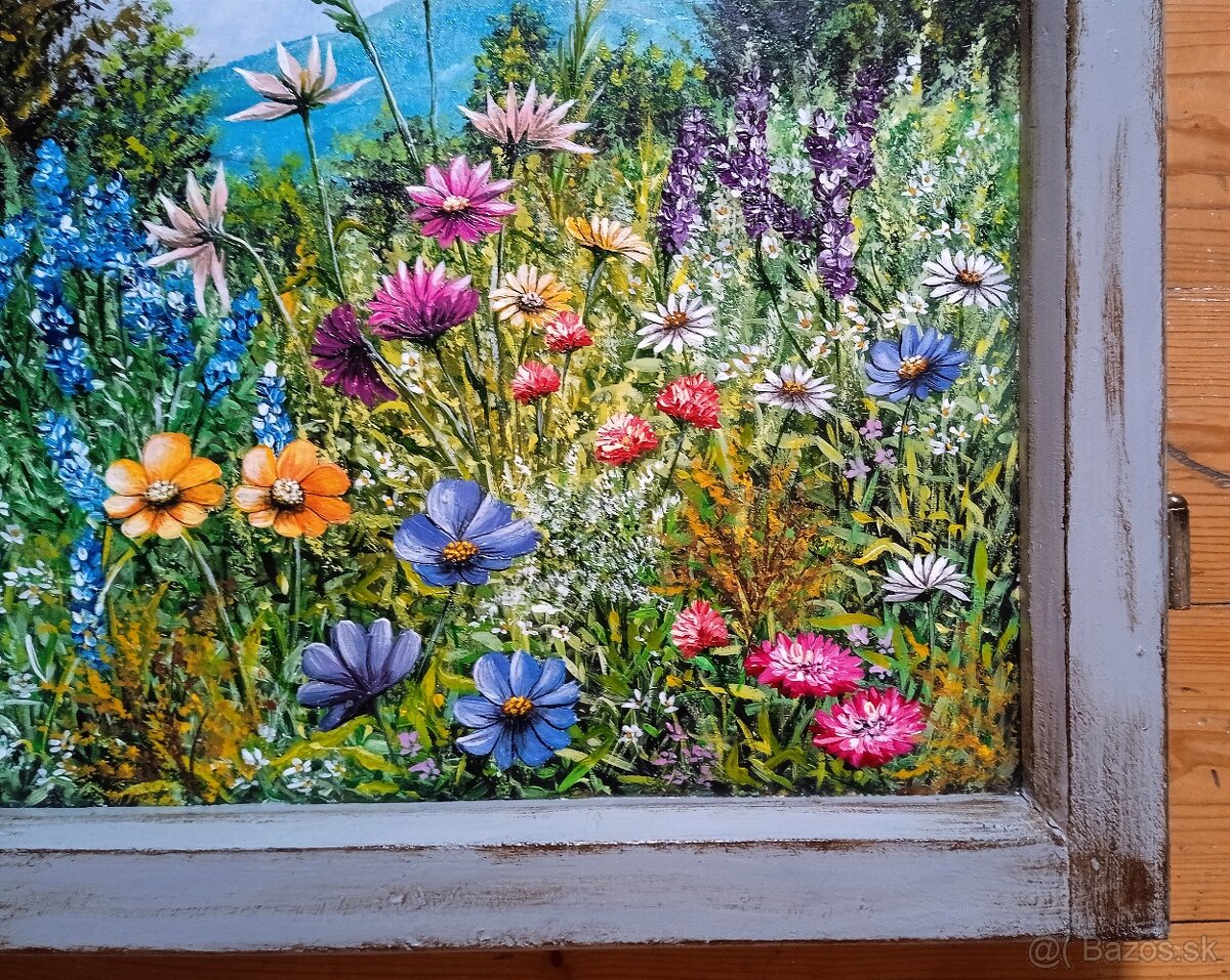 Obraz v starom drevenom okienku 56x57 cm - 2