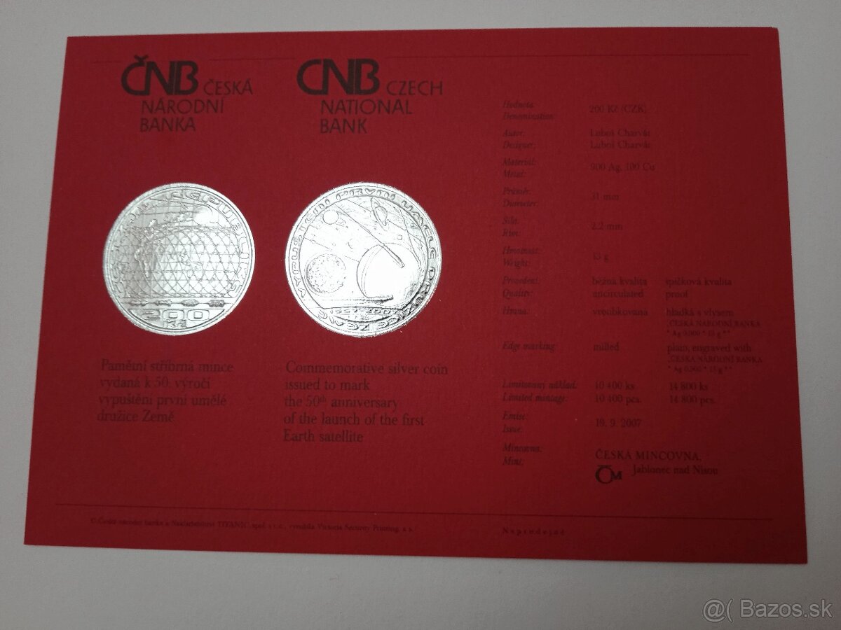 200 Kč - Vypustenie prvej umelej družice Zeme 2007 proof. - 2
