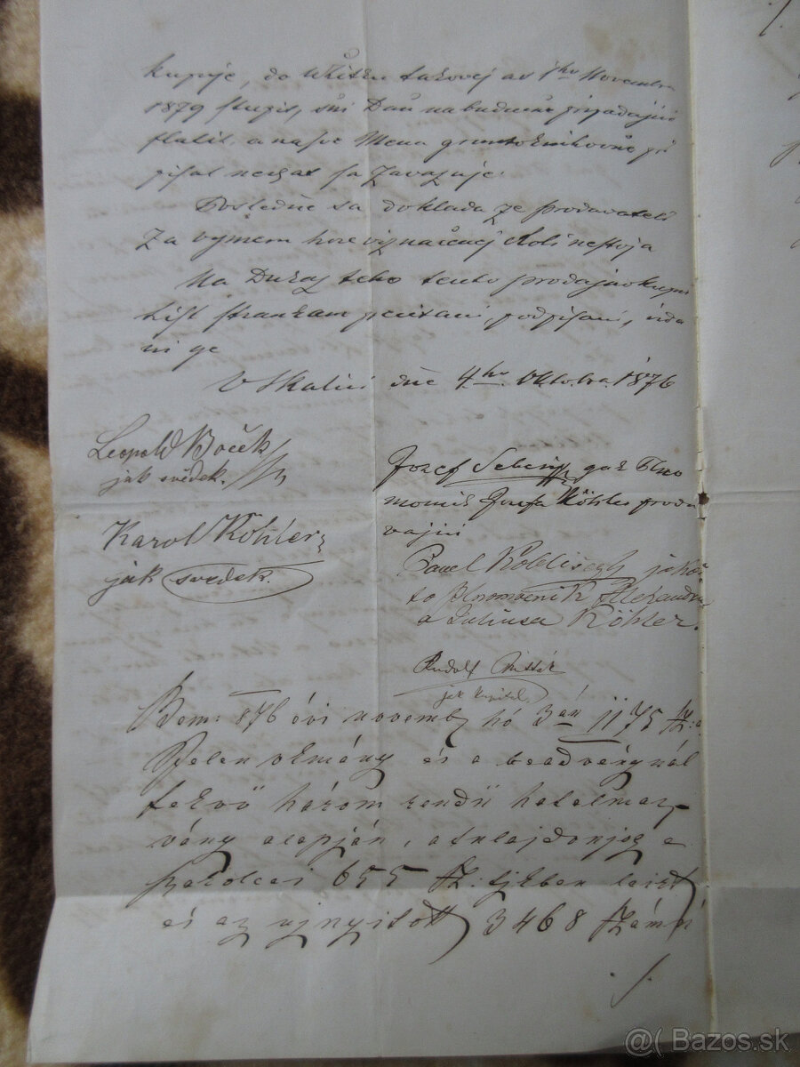 Listina r. 1876 Skalica, písaná po slovensky, - 2