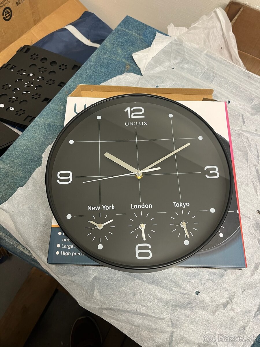 Nástenné hodiny Unilux On Time 30 cm – 3 časové pásma (dekor - 2