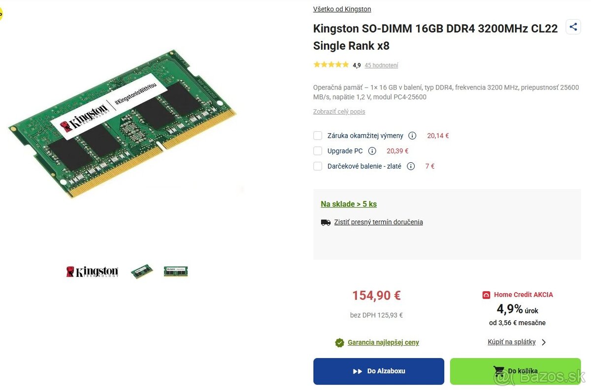Predam ramku SODIMM 16GB DDR4 3200MHz do notebooku - 2