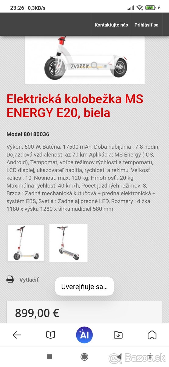 PREDÁM EL. KOLOBEŽKU MS ENERGY e20. - 2