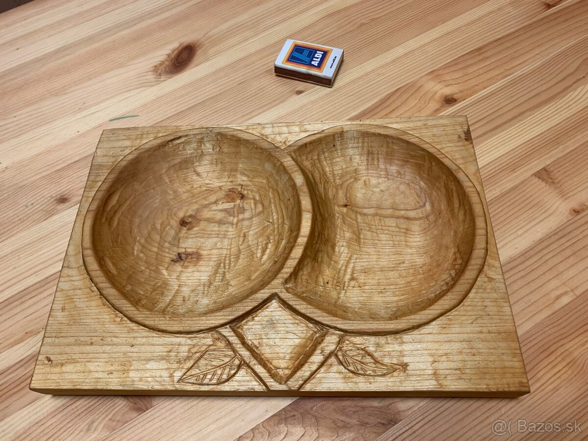 Predam rucne vyrezavanu dvojitu misu-drevo lipa - 2