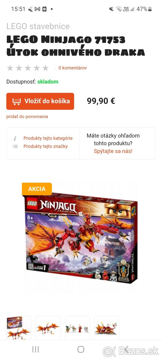 Predám lego NINJAGO 71753utok draka - 2
