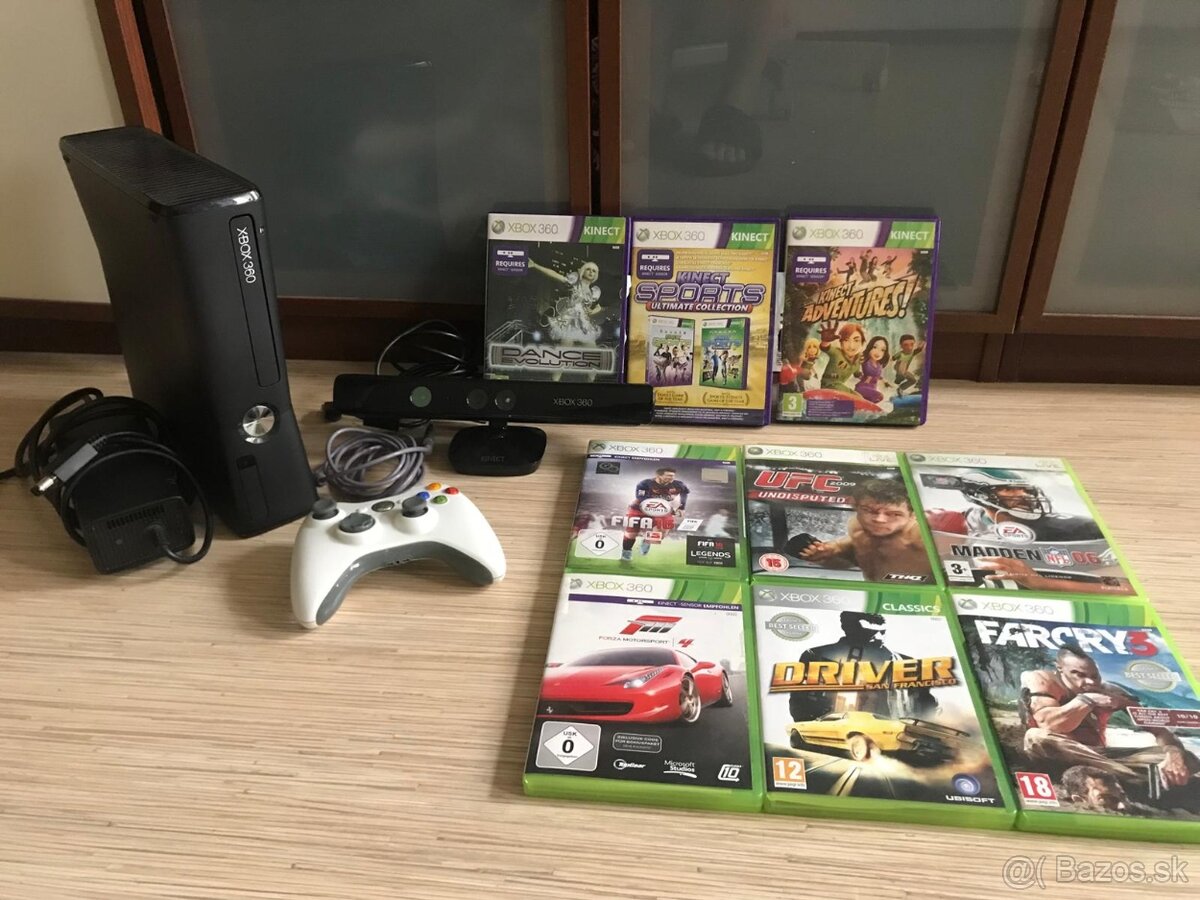 Xbox 360 Slim+Kinect+Ferrari volant+9 hier – kompletný set - 2