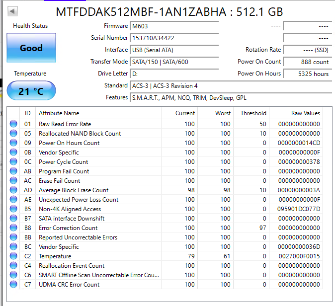 predam pouzivany disk Disk Micron SSD 2,5" 512GB - 2