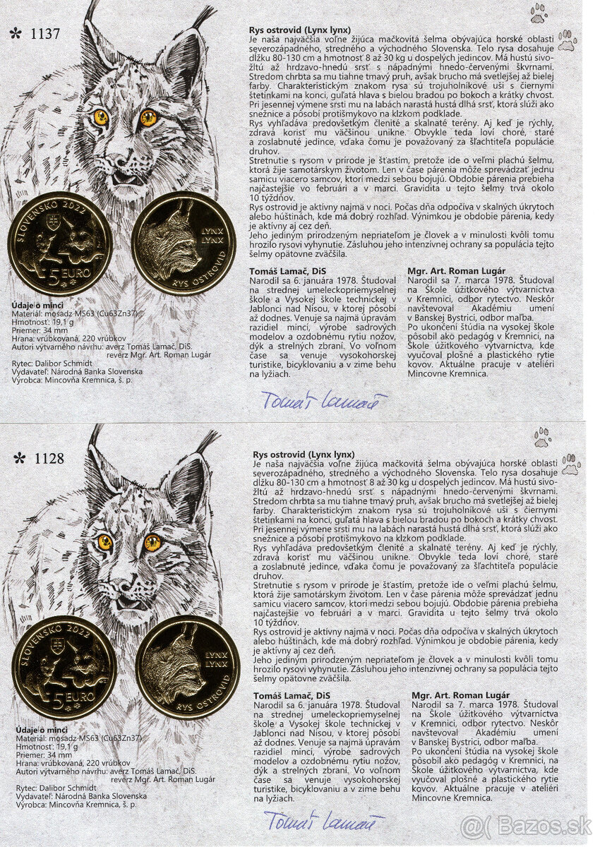 Autorské karty k minciam 5€ - 2