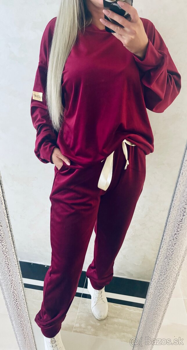 Damska talianska velurova suprava bordo - 2