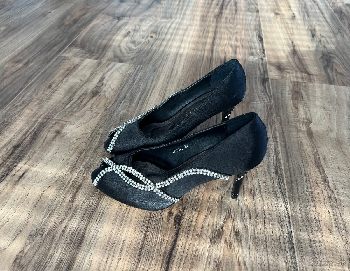 Čierne štrasové lodičky, 37 - 2