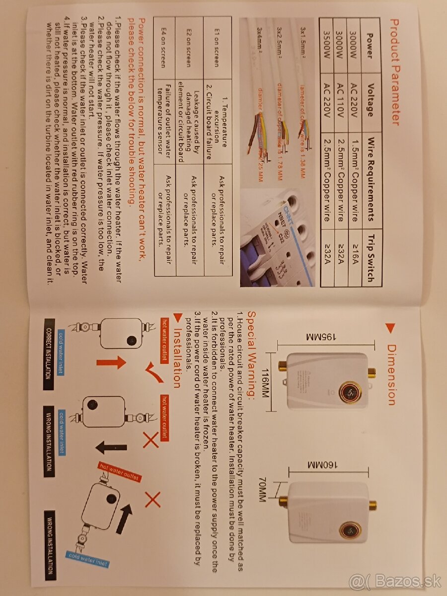 Prietokový elektrický ohrievač vody 3000W - 2