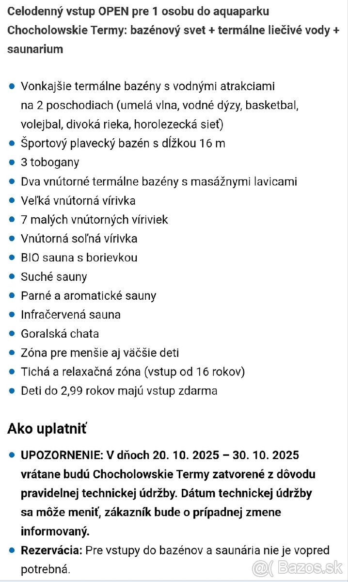 Predam 1 voucher - celodenny OPEN do Chochlowskie termy - 2
