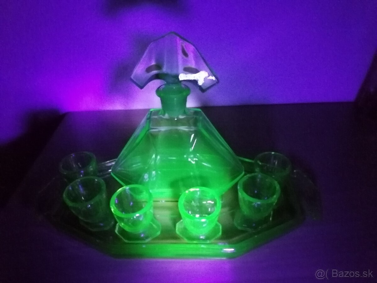 Likérová súprava, uranové sklo - VZÁCNA - 2