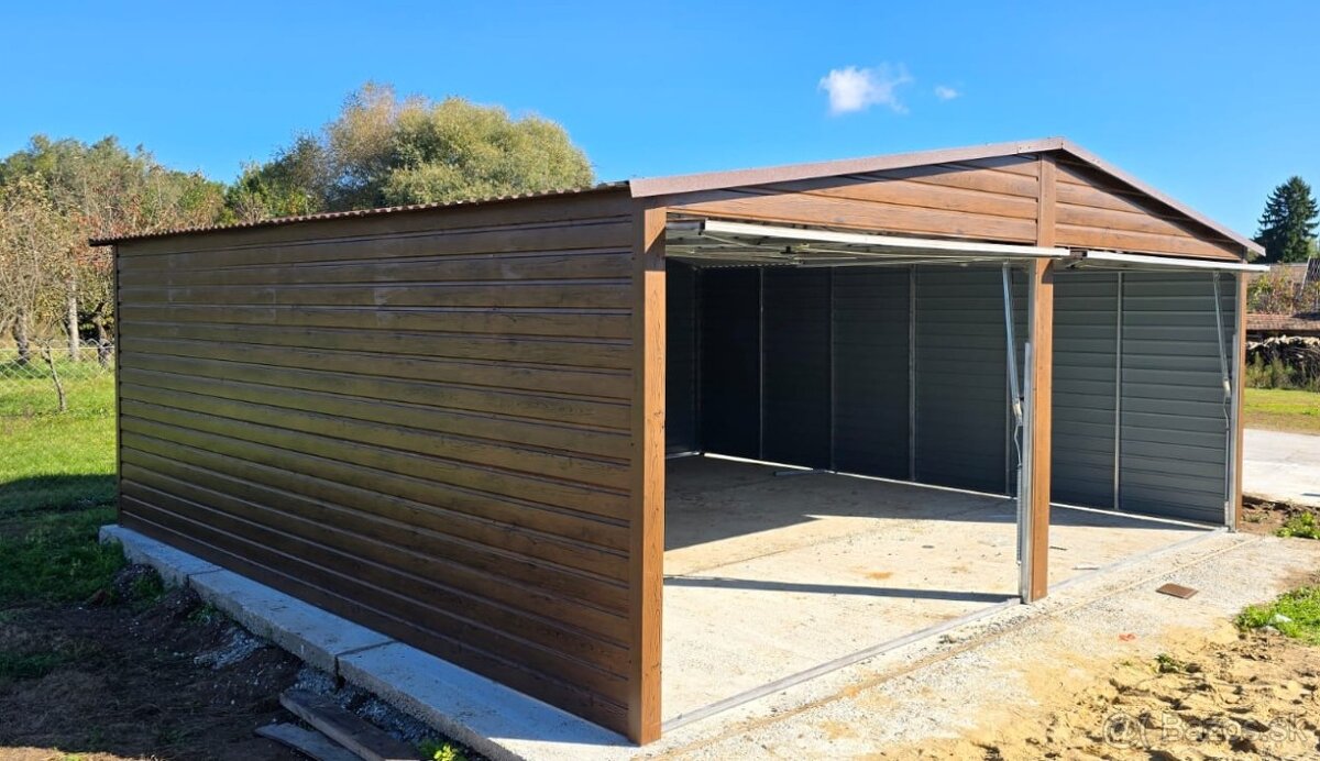 Plechová garáž 6x5m drevodekor - 2