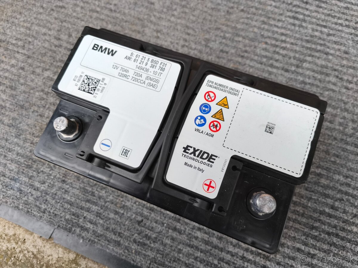 BMW Originálna AGM autobatéria 70Ah - Nová 07/25 - 2