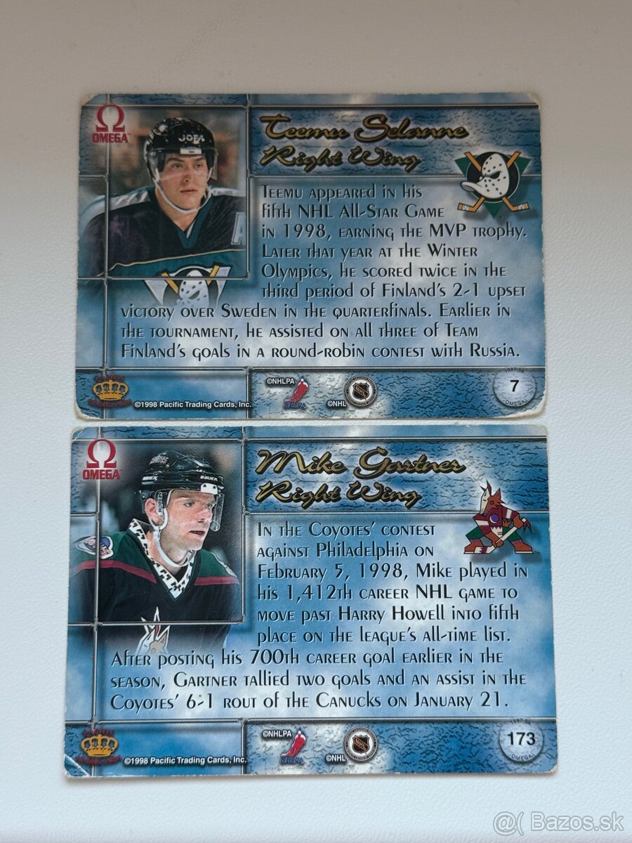 Hokejové kartičky OMEGA 1998 - 2