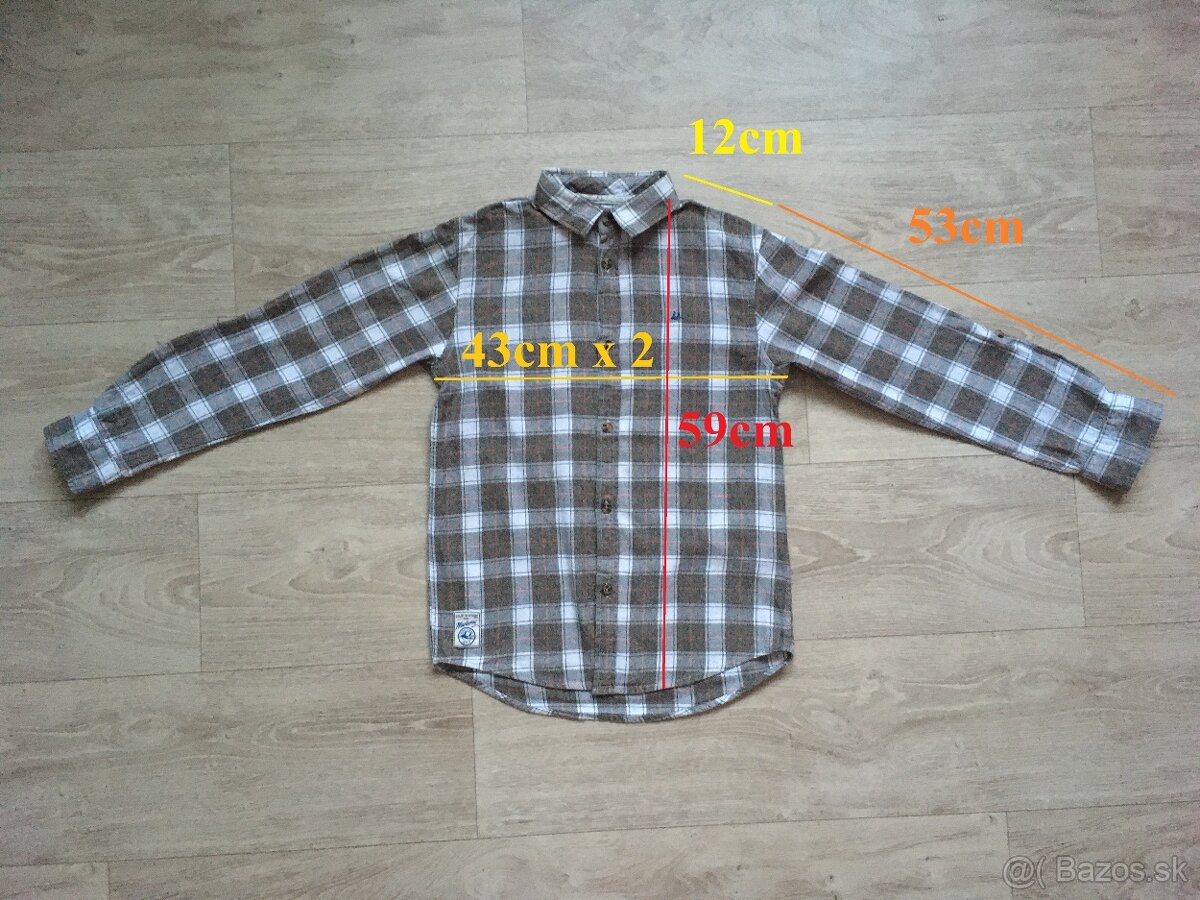 Károvaná košeľa sivá, zelené tričko - veľ. 152 (cca12 rokov) - 2
