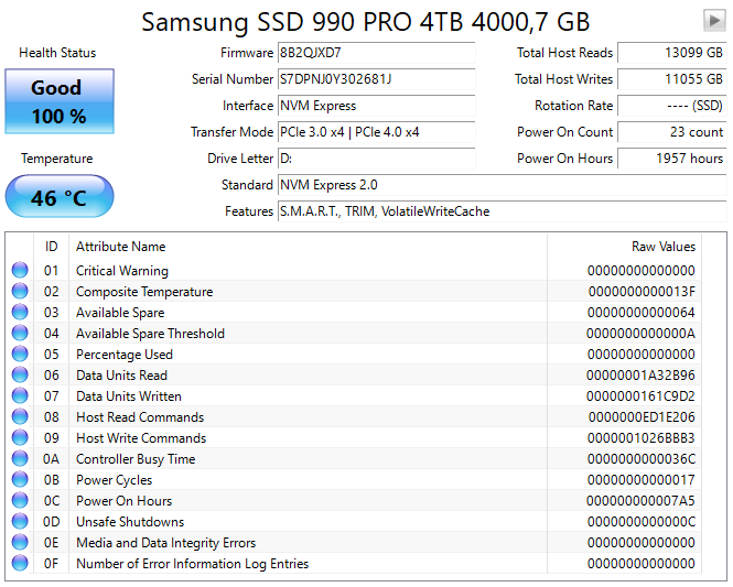 M.2 NVMe Samsung SSD 990 PRO 4TB - 2