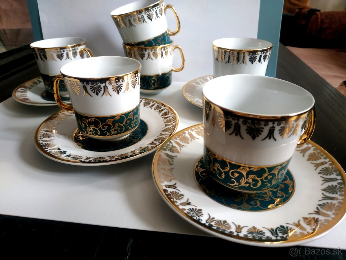Kávovy servis porcelán - 6+4 šálky + podšálky Stržná - 2