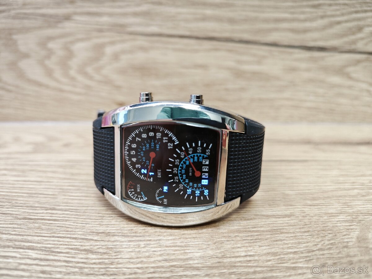 Nove LED hodinky s budíkmi v tvare tachometra - 2