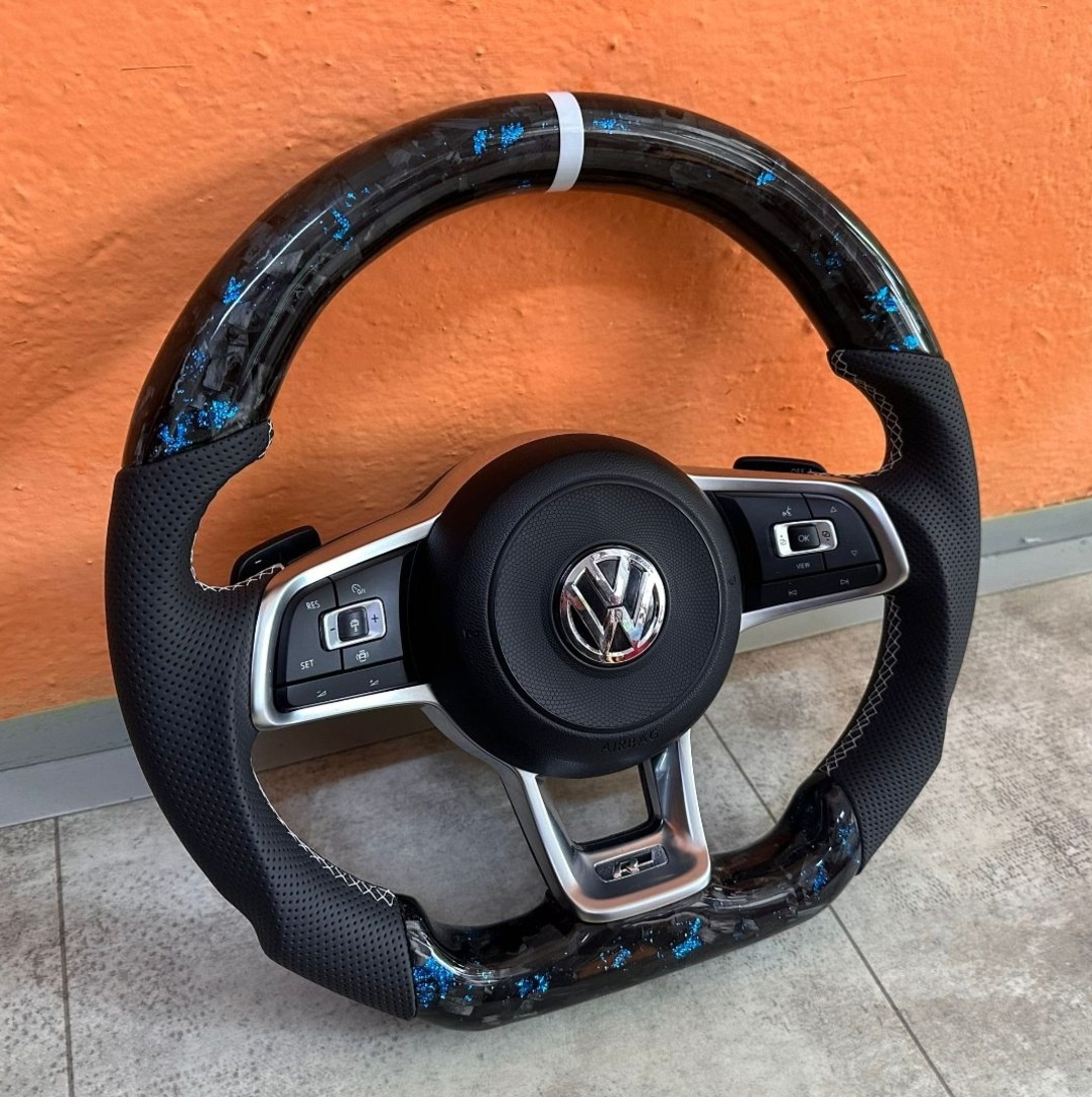 VOLANT VOLKSWAGEN R RLINE GTD GTI - KOZA / Modry KARBÓN - 2