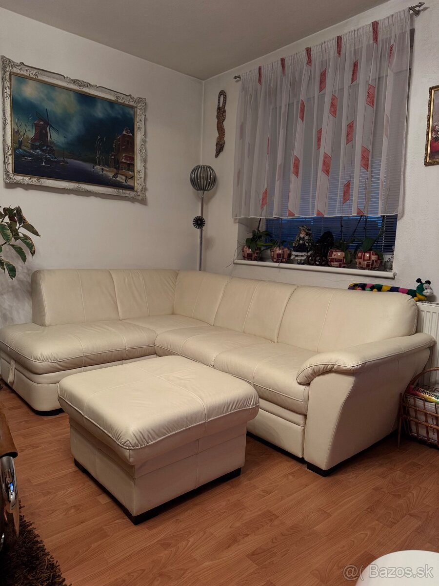 Kožený otoman krémová farba - 2