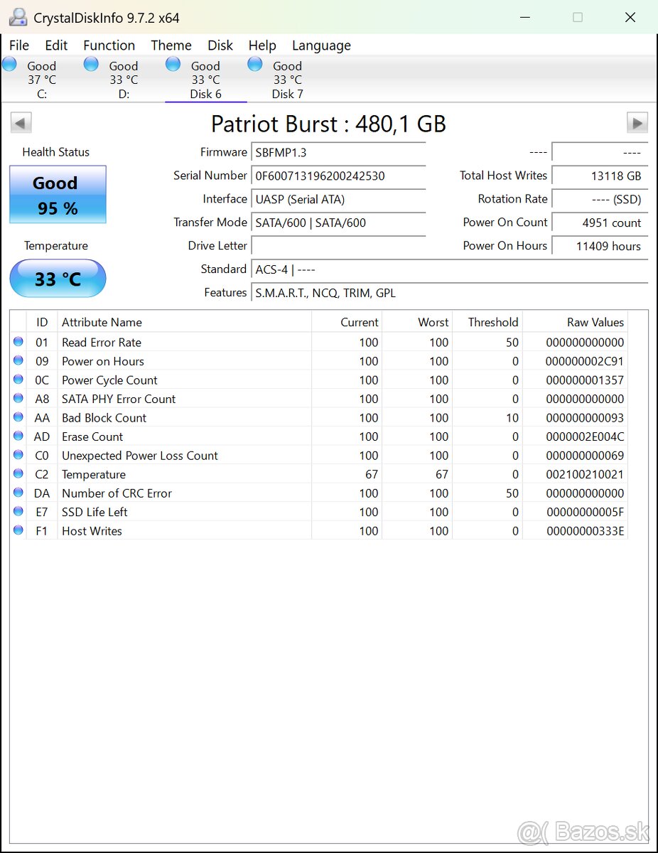 Predám 2.5" 480GB SSD disky PATRIOT BURST - 2