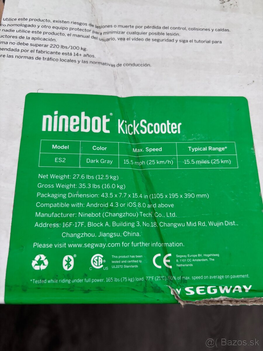 Ninebot ES2 kickscooter - nepouzita - 2