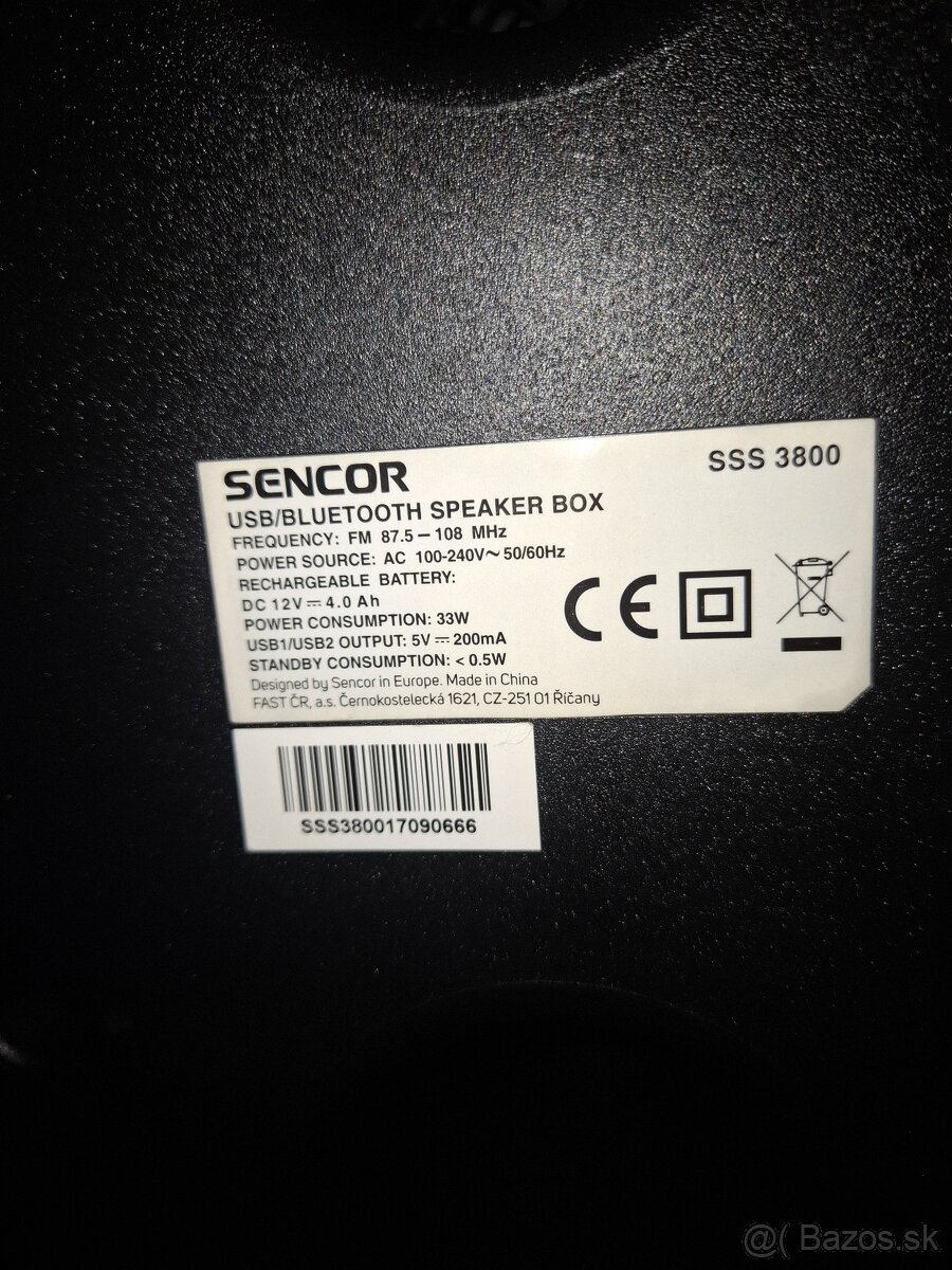 Predám Bluetooth reproduktor sencor SSS3800 ,oartybox - 2