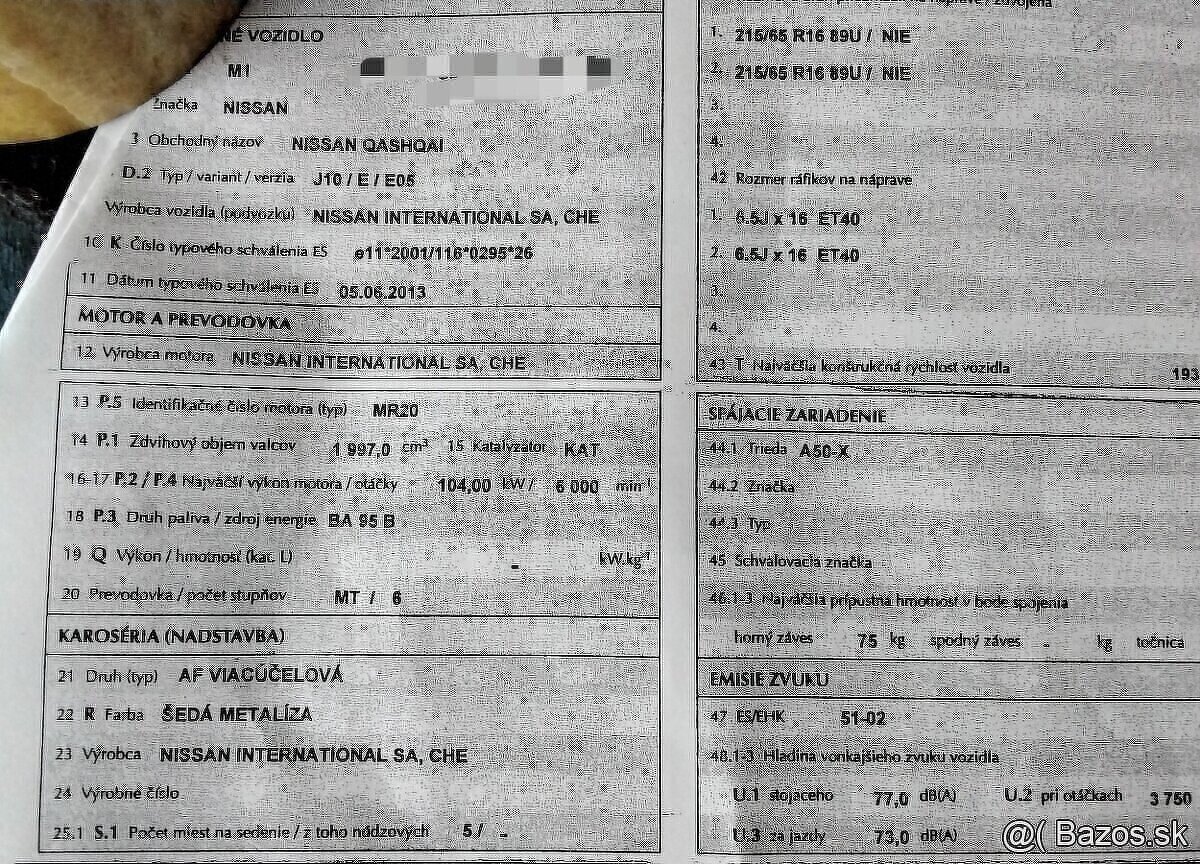 predám MOTOR MR20 Nissan Qashqai 2.0i 2013 kapota, MOTOR MR2 - 2