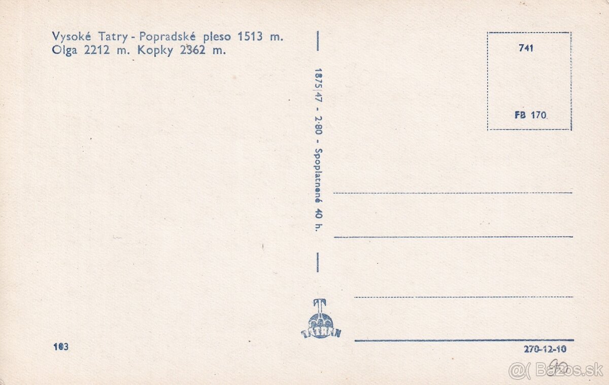 Staré pohľadnice Vysoké Tatry, Žabie a Popradske pleso - 2