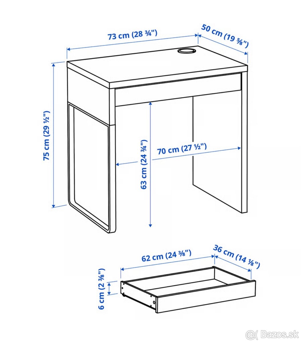 IKEA písací stôl MICKE biely (73 × 50 cm) - 2