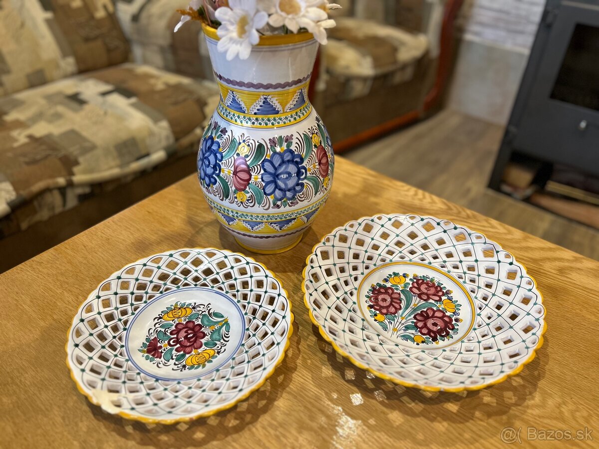 Modranská keramika set (váza + taniere) - 2