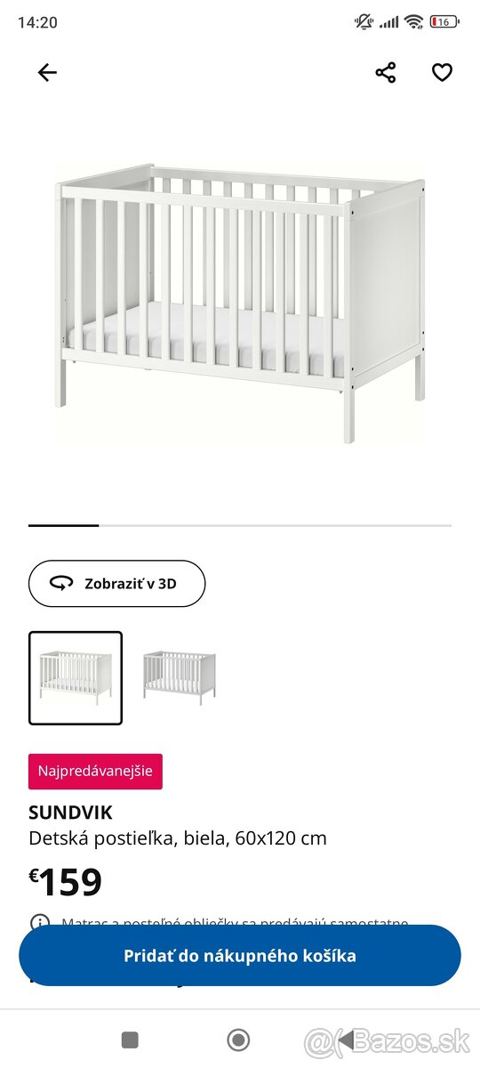 Predám detskú Ikea postieľku SUNDVIK s matracom - 2
