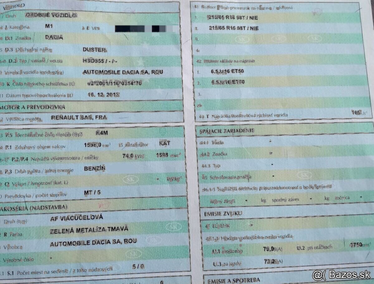 DACIA DUSTER 1.6 2013 predám MOTOR K4M Z835, DVERE, PREVODOV - 2